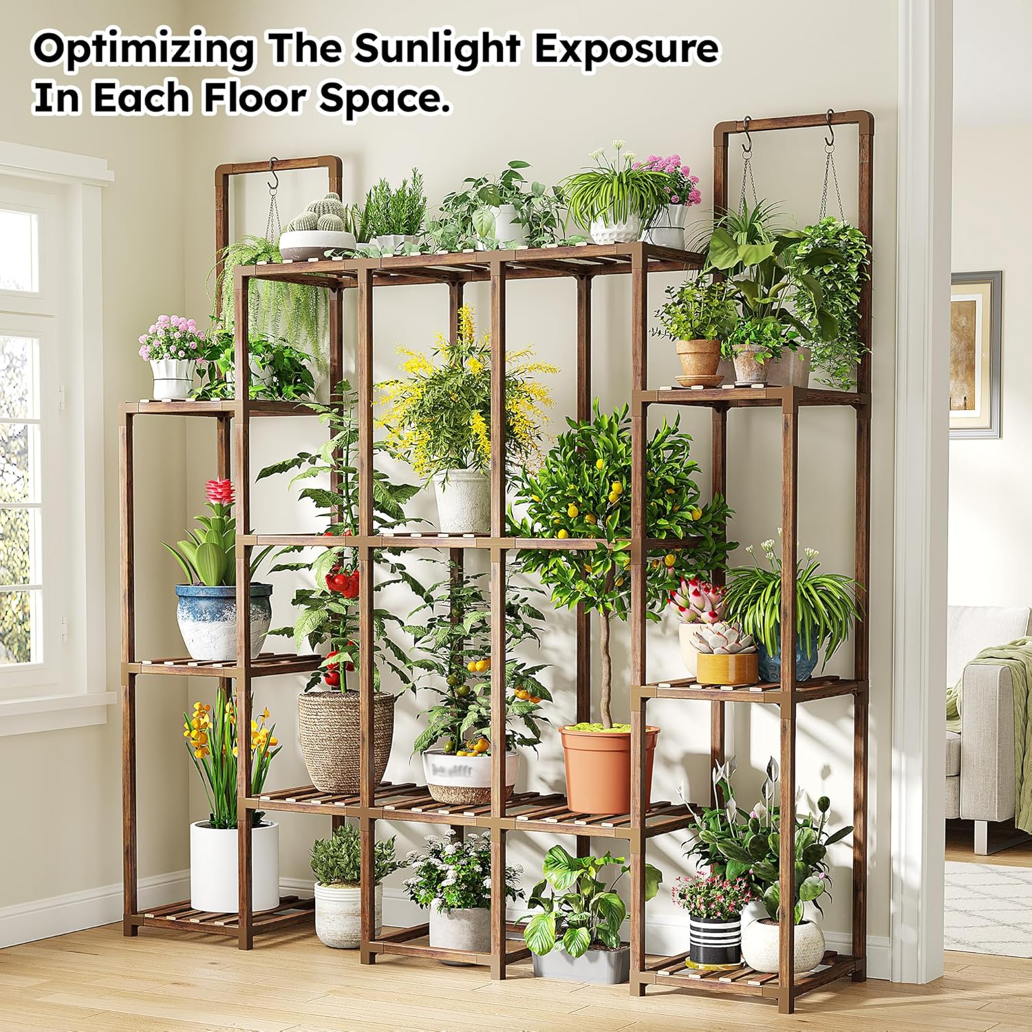 EnHomee 56" W Large Plant Stand with 13 Tiers, Living Room and Patio | Holds 18–22 Pots, Plant Lovers, Carbonized