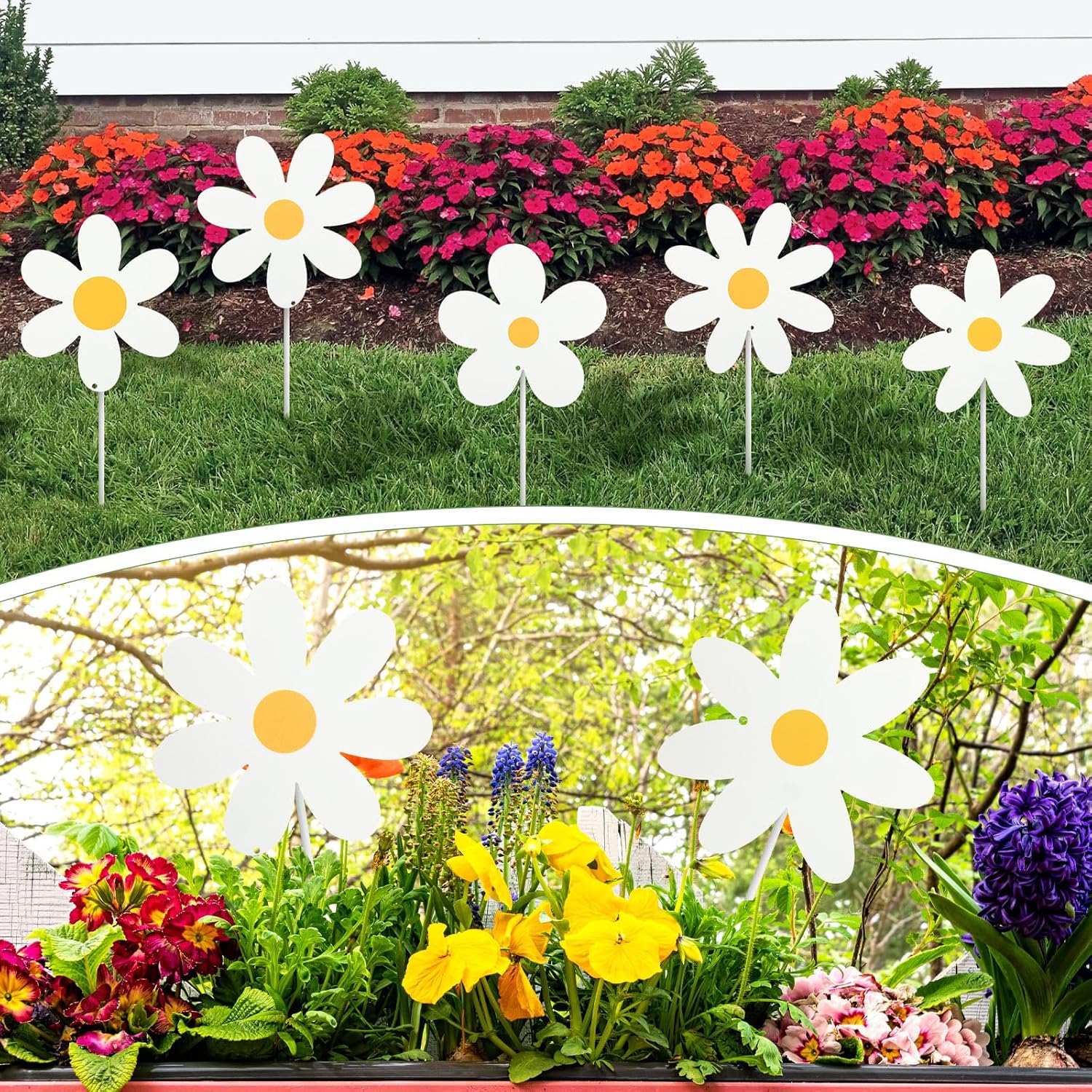 5 Pcs Daisy Yard Decorations Outdoor Metal Summer Daisy Yard Signs with Stakes Groovy Boho Flower Decorative Lawn Signs