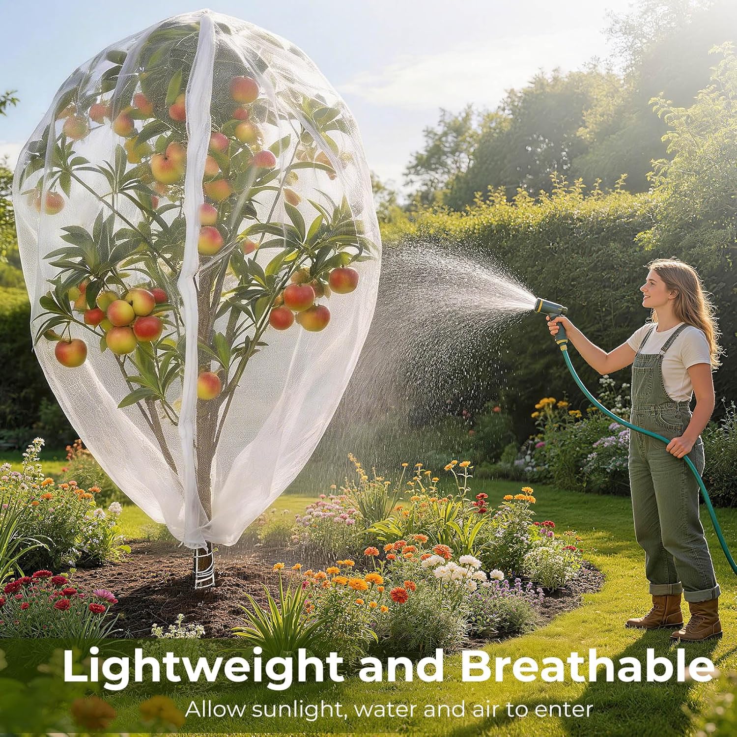 Fruit Tree Netting Cover with Zipper & Drawstring, 2 Packs 8ft x 8ft Insect Bird Barrier Netting for Garden Protection