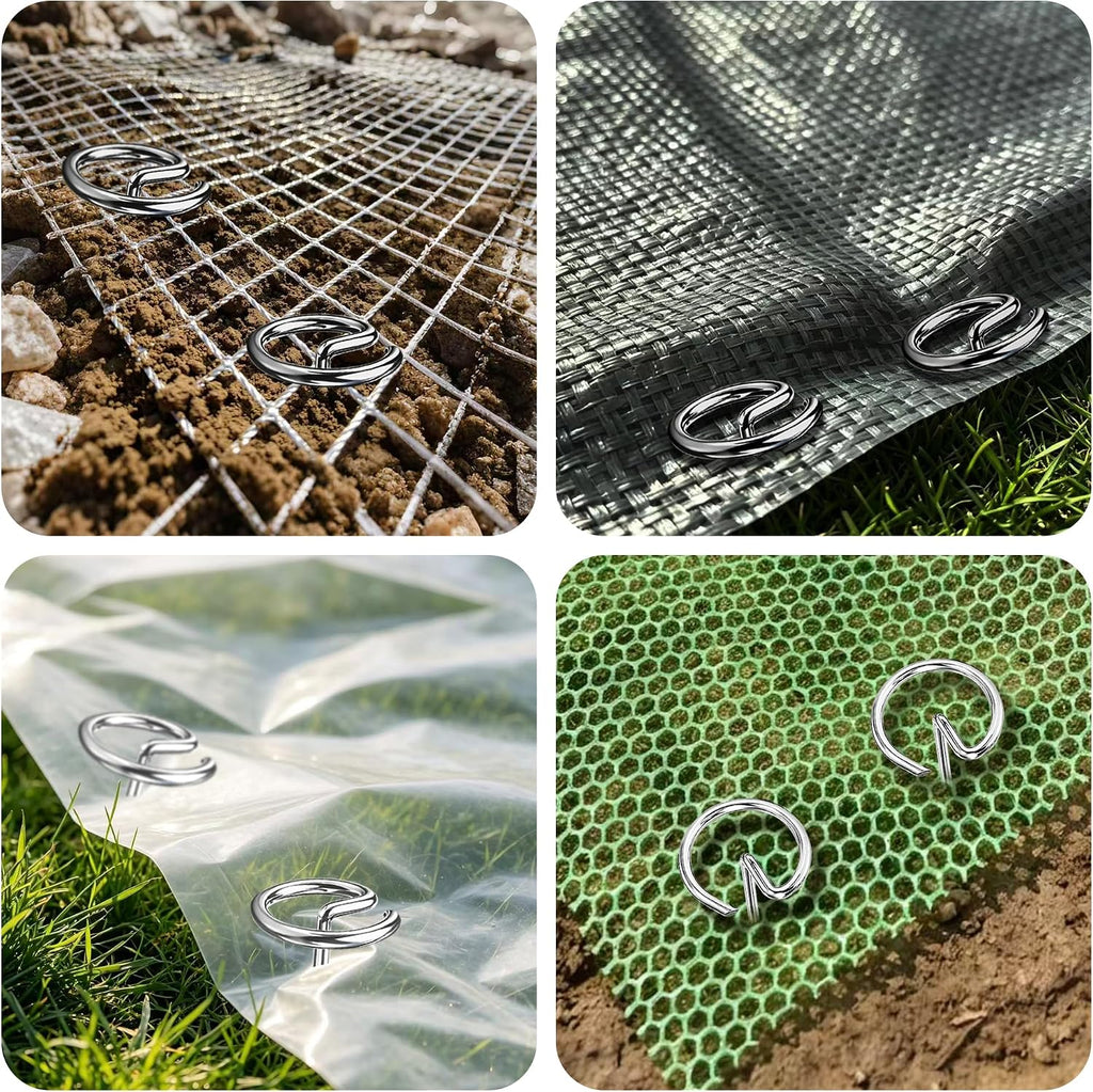 300 Pack Landscape Staples 6 Inch Landscape Fabric Stakes Garden Stakes | Thickened 8 Gauge Galvanized, Circle Top