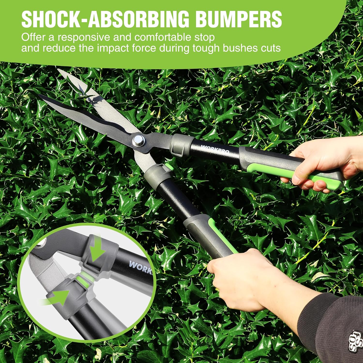 WORKPRO Garden Hedge Shears, 23" Manual Hedge Clippers/Bush Cutter | Gardening Shears with Steel Wavy Blade, Shock
