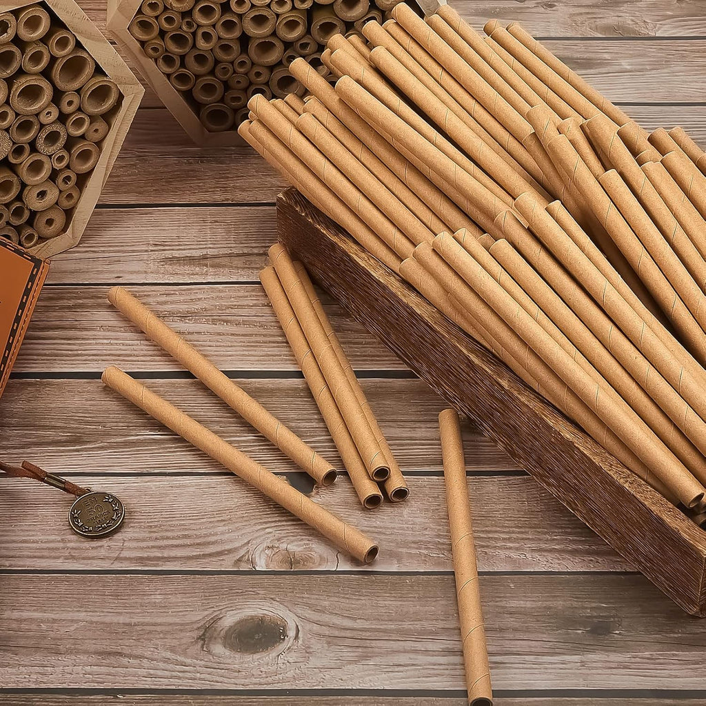 Gueevin 400 Pcs Mason Beehive Tubes 6 Inch Long x 5/16" Diameter Cardboard Beehive Nesting Tubes Nesting Paper Inserts