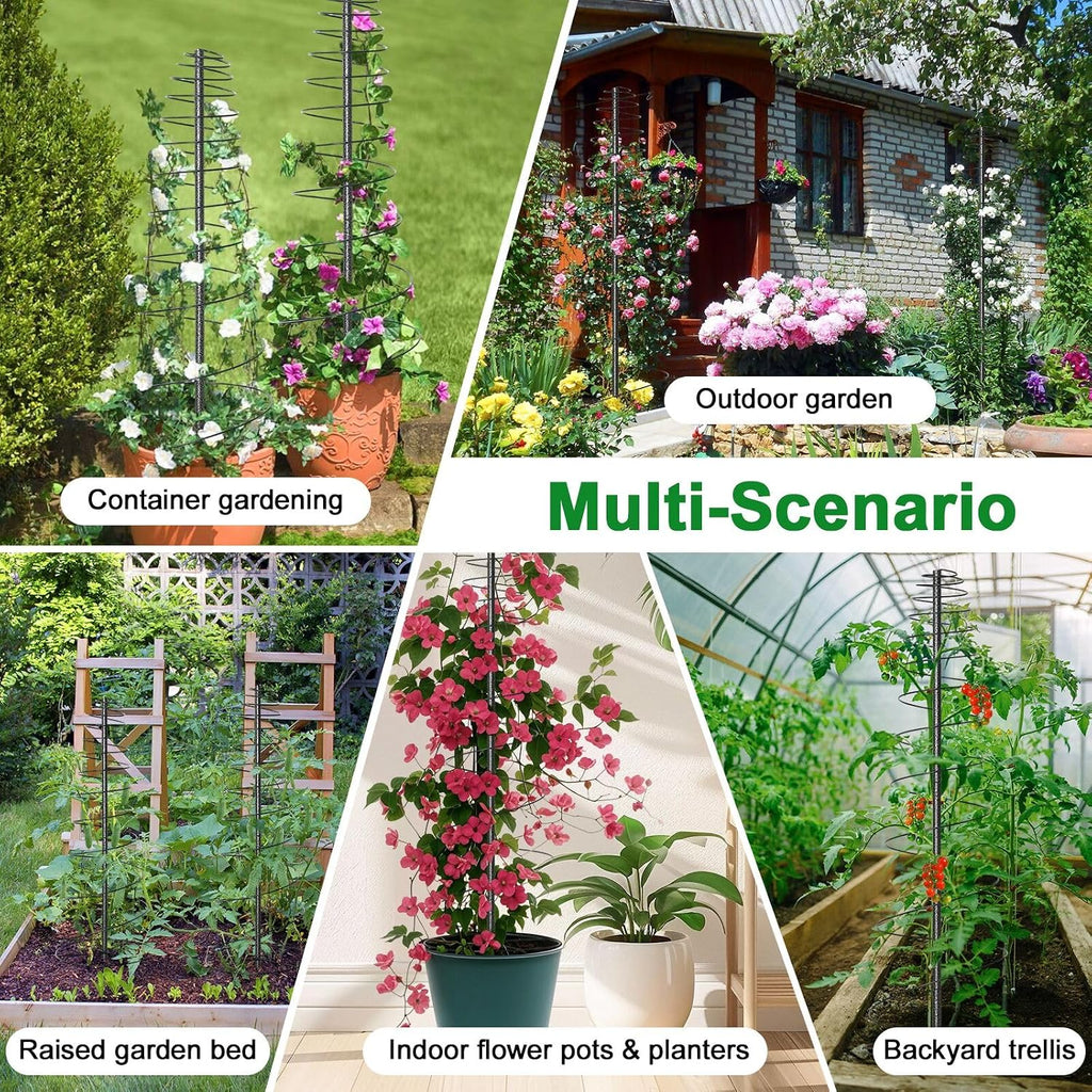 2 Pack Spiral Metal Garden Trellis for Climbing Plants Outdoor - 72" Large Heavy Duty Plant Support Tower with Center