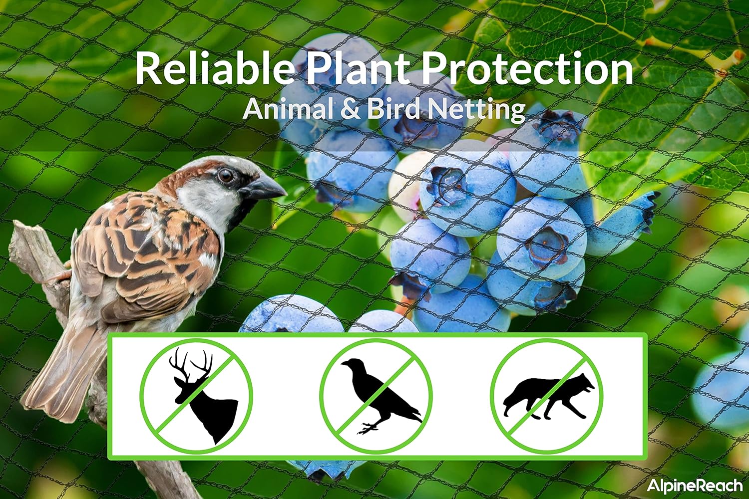 AlpineReach Garden Netting 7.5 x 65 ft Heavy Duty Bird Net, Deer, Plant Protection Extra Strong Woven Mesh, Reusable