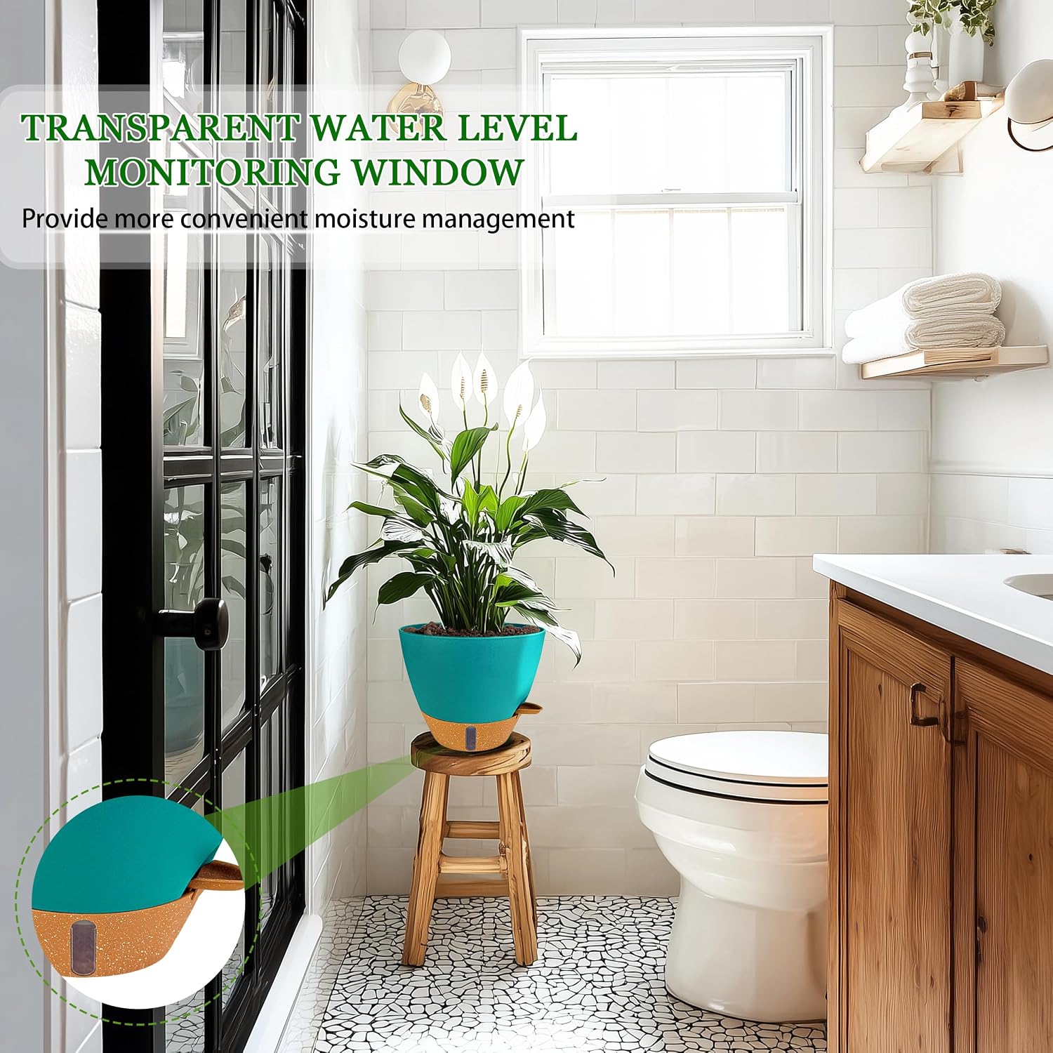 2 Pack 10 inch Plant Pots, Plastic Self Watering Planters | Drainage Holes, Deep Reservoir, Water Level Indicator