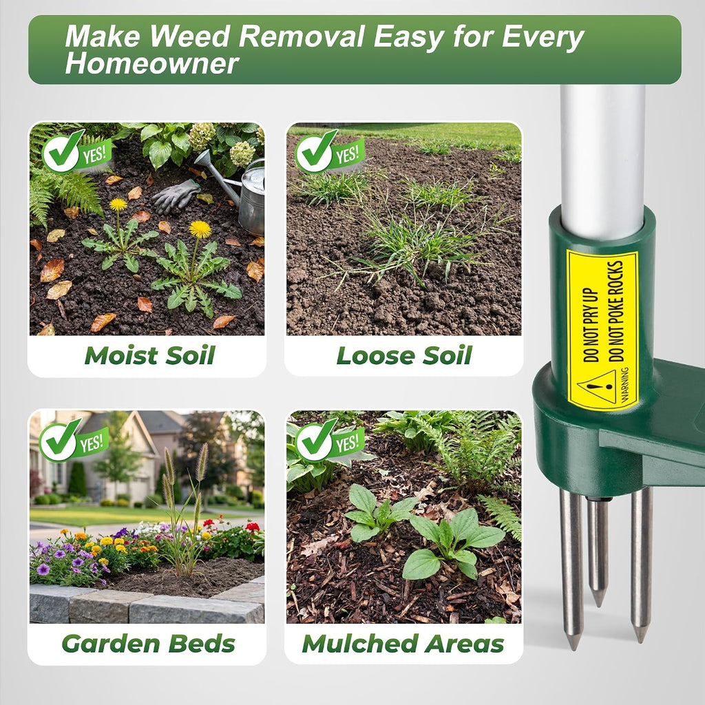 Walensee Weed Puller, Stand Up Weeder Hand Tool, Long Handle Garden Weeding Tool with 3 Claws, Hand Weed Hound Weed