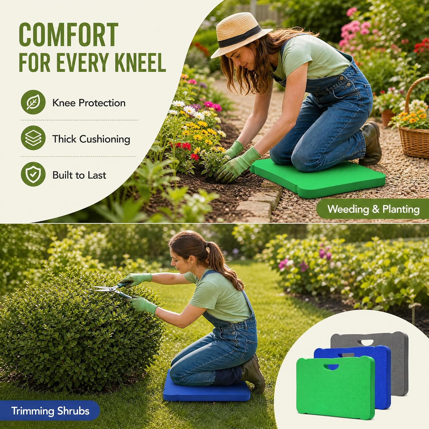 3 Pack Kneeling Mats, Heavy Duty Thick Foam Kneeling Pad, Shock Absorbent Pads, High Density Premium Kneeling Pads for