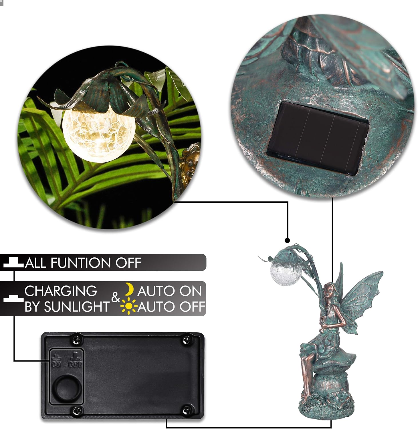 TERESA'S COLLECTIONS Garden Statues Fairy Sculptures & Statues, Outdoor Solar Light Garden Decor Resin Patina Bronze