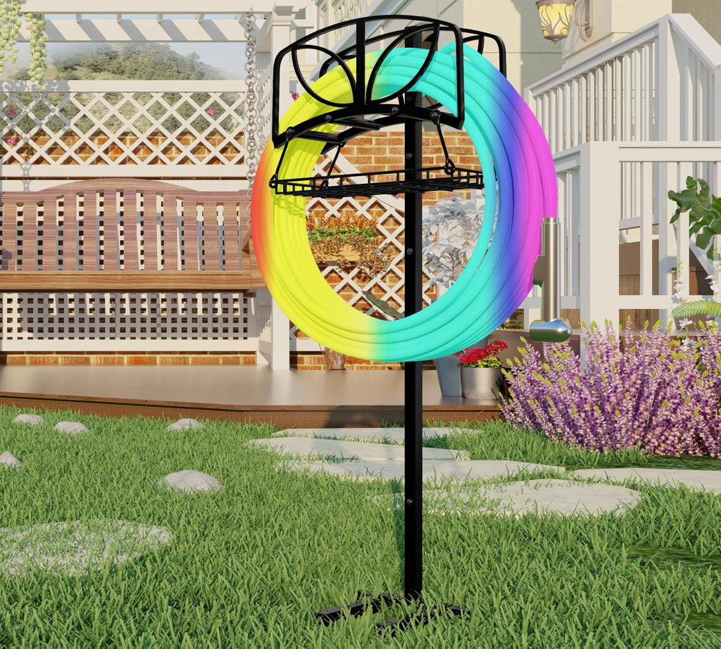 Fire Beauty Garden Hose Holder with Storage Basket,Heavy-Duty,80+ lb Capacity,Rust-Proof Stainless Steel,Organizes