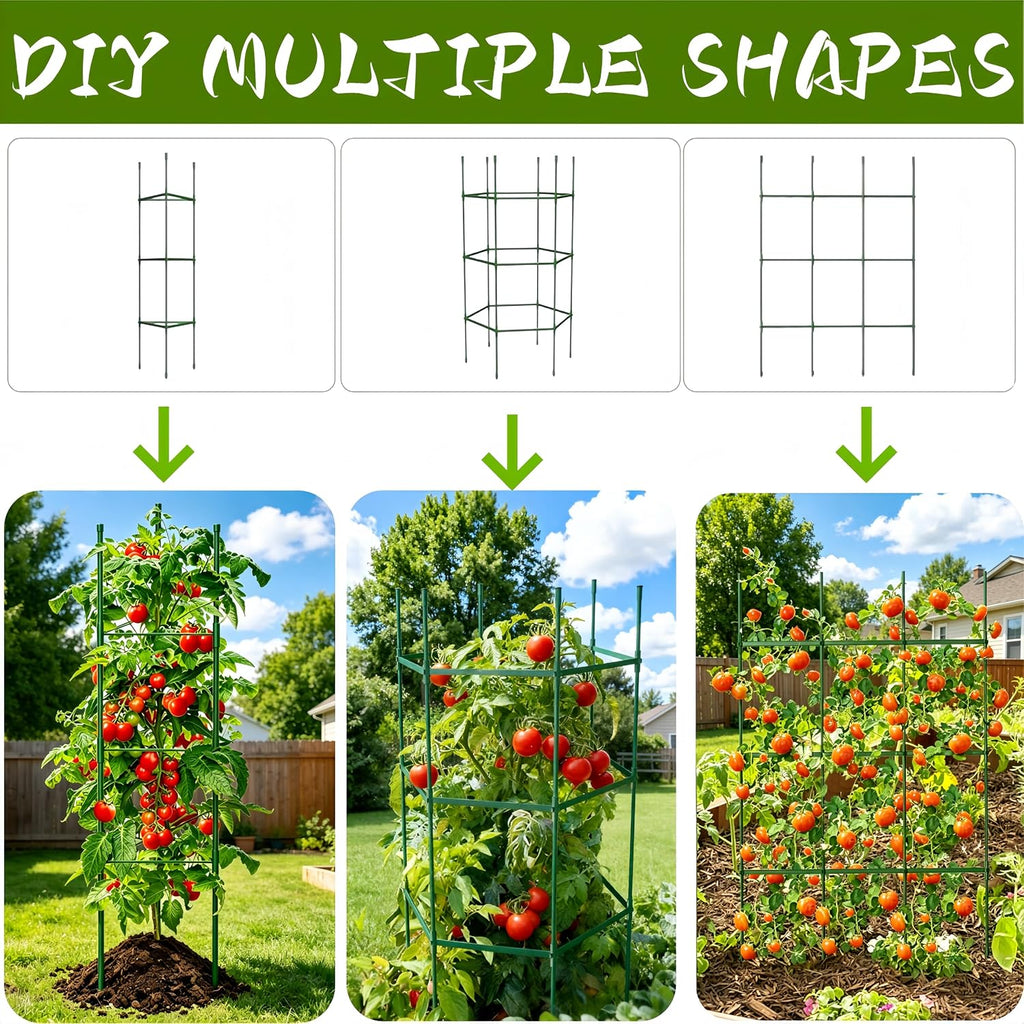 6 Pack Tomato Cages for Garden, 51.2 Inch Tall Adjustable Tower Tomato Trellis for Raised Garden Bed, Heavy Duty Metal