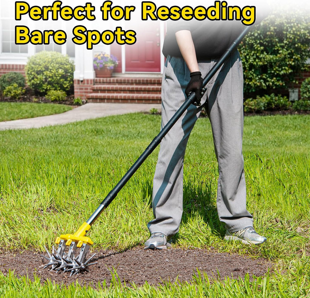 Rotary Cultivator Garden Tool with Extra-Large Tines, 74-Inch Long Handle Manual Tiller Cultivator, Heavy-Duty Rotary