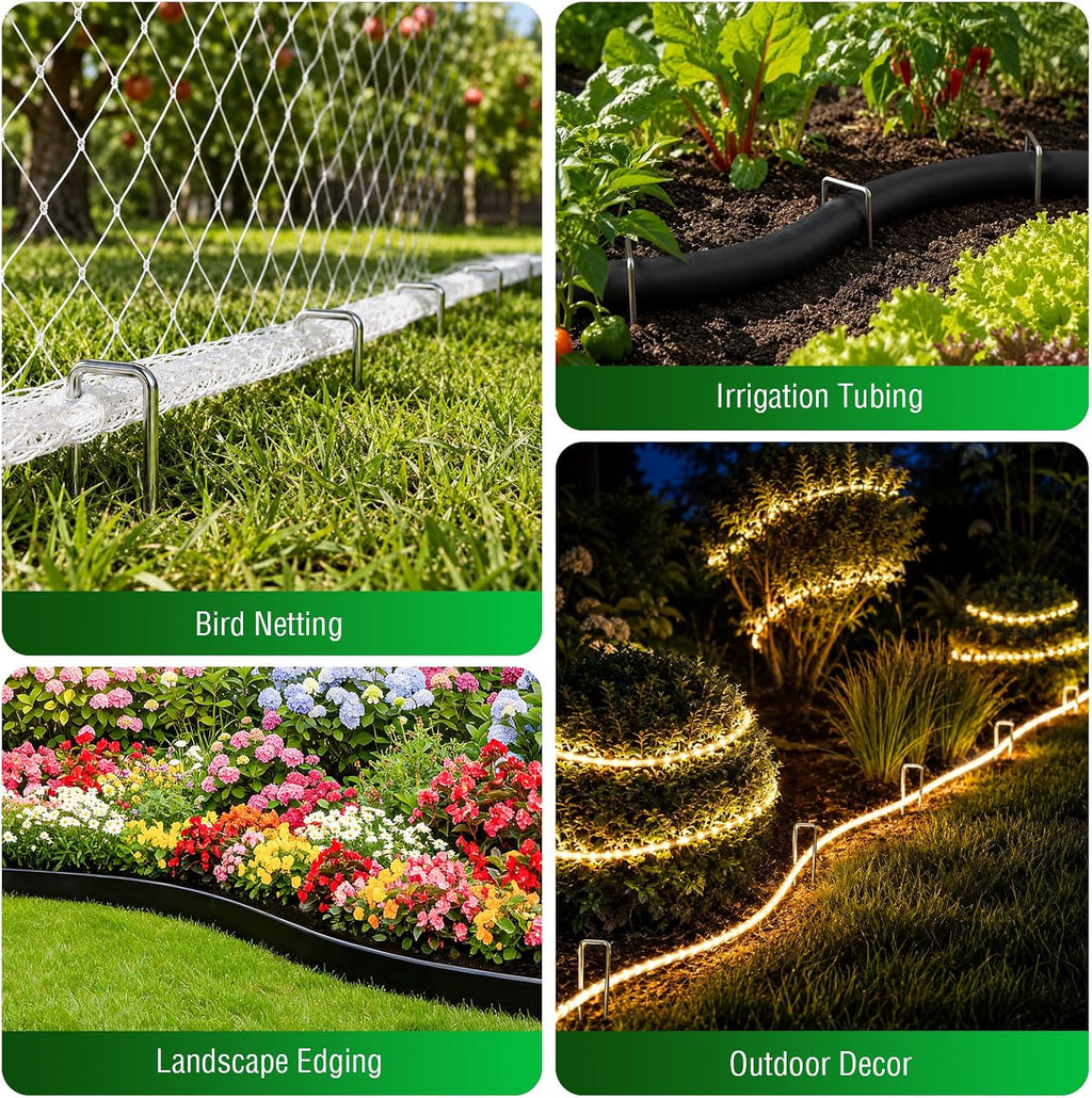 MIXC 200 Pack 6 Inch Landscape Staples for Lawn Yard | 11 Gauge, Galvanized Steel, U Shaped, Anti-rust Coating, Garden
