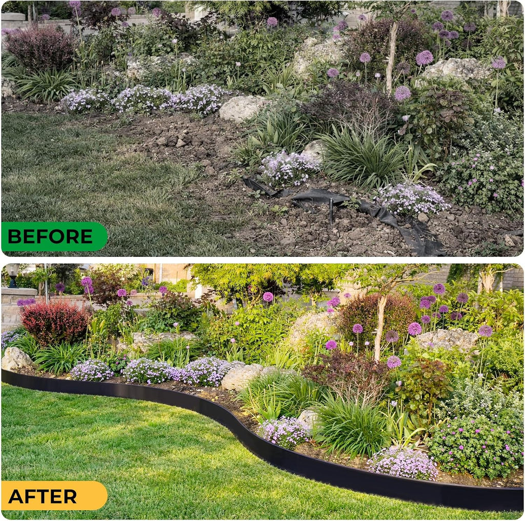 4 Inch Tall No Dig Landscape Edging, 20 FT Heavy Duty Plastic Garden Border Kit with 25 Metal Stakes, Durable