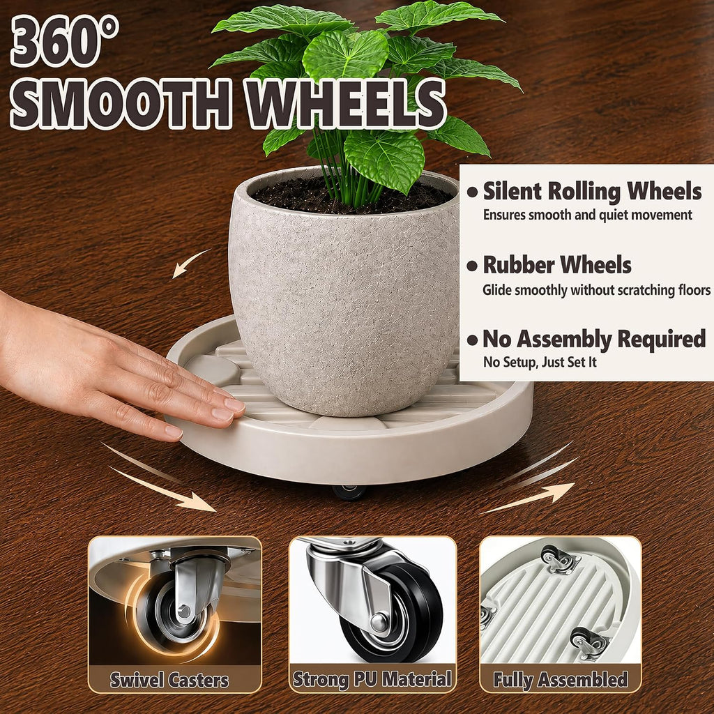 12Inch Plant Caddy with Hidden Wheels for Large Pots | 2Pack Plant Stands with Wheels, Heavy Duty Rolling Plant Base
