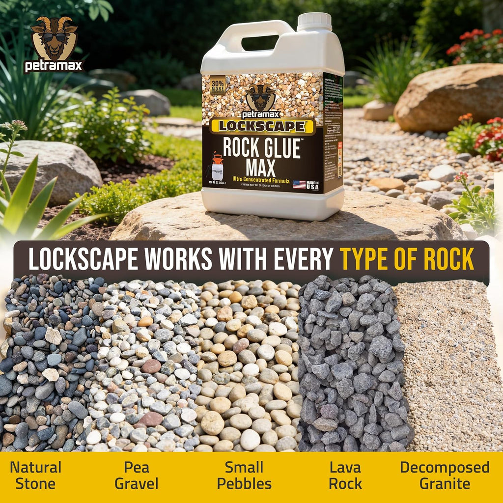 Petra Max Rock Glue for Landscaping, Pet-Safe & Non-Toxic (USA-Made), 32 Oz | Sticky Clear Gravel Binder & Decomposed