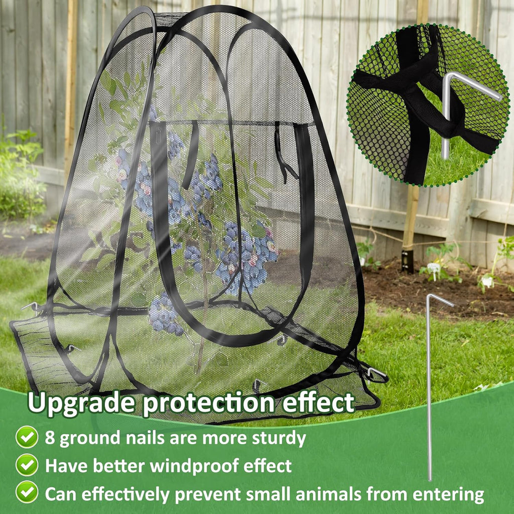 Pop Up Mesh Plant Protectors from Animals,Large Plant Netting Guard Cover with 8 Stake Crop Cage Fine Mesh Plant Tents