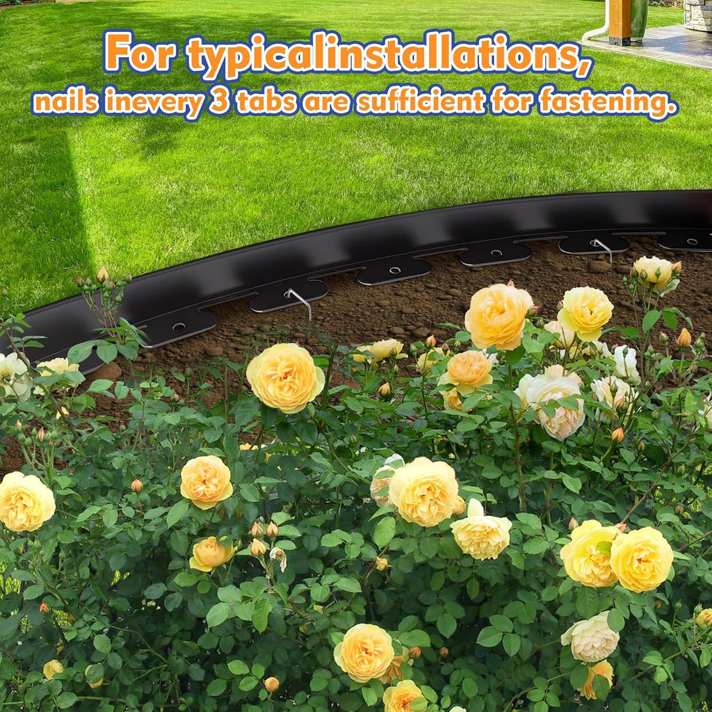 1.5 Inch x 100 FT Landscape Edging, Garden Edging Borders with 100pcs Upgrade Stakes, Flexible No Dig Plastic Garden
