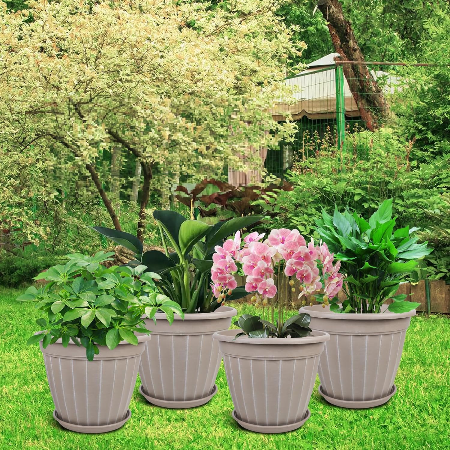 12 Inch Pots for Plants,4 Pack Tall Planter,Large Flower Pot Outdoor | Plastic Garden Pots with Drainage Hole &