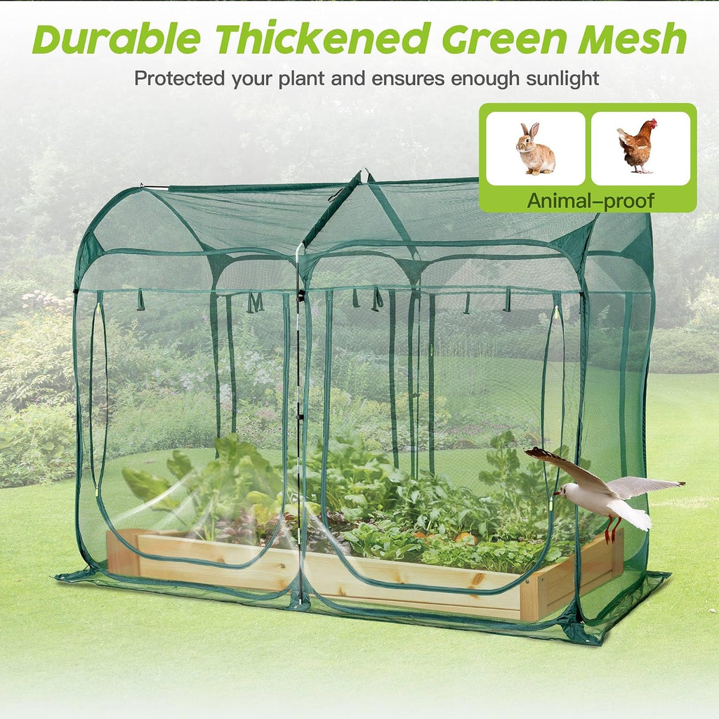 Poray 8.2x4FT Pop up Tunnel Crop Cage, 6FT High Plant Netting Cover for Garden, Pest Guard Barrier for Vegetables &