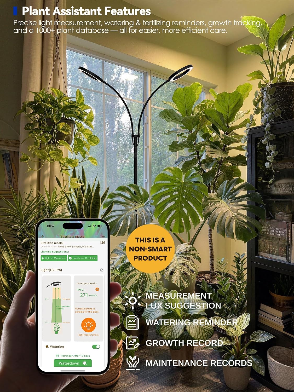 Grow Lights for Indoor Plants,LED Plant Light with Stand for Indoor Growing | 20W Full Spectrum Dimmable, 3 Light