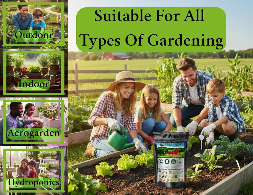 B&KM Farms Heirloom Vegetable Seeds Variety Pack – 20 Varieties, 40 Packets, 20,000+ Non-GMO Seeds – Water-Resistant