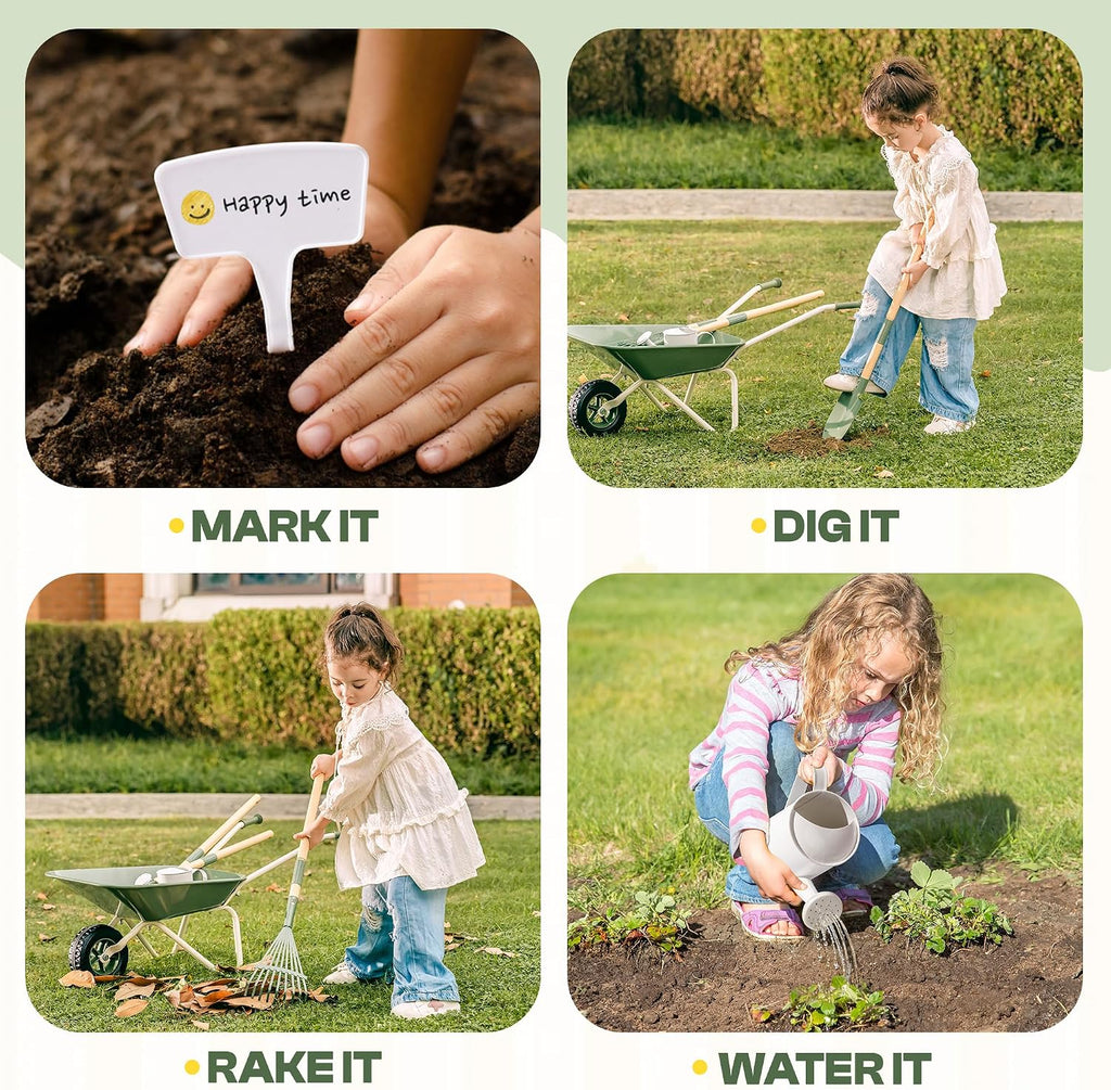 ROBUD Kids Wheelbarrow with Gardening Tools Set, Educational Kids Gardening Set with Kid Wheelbarrow, Toddler Gardening