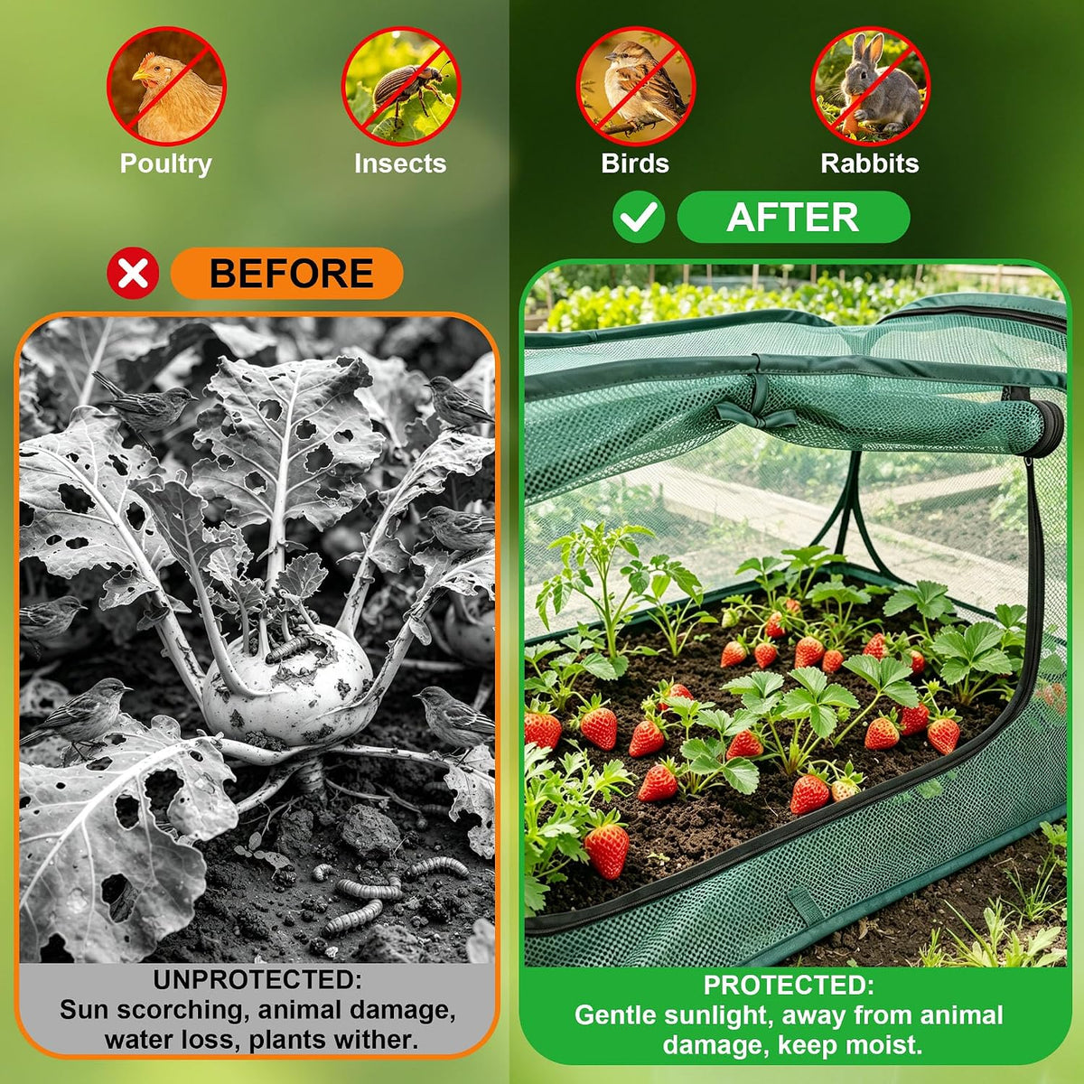 2Pack Garden Covers for Raised Beds, Pop-Up Mesh Plant Protect Covers, 30% Sunblock Plant Shade Tent, Crop Cage for