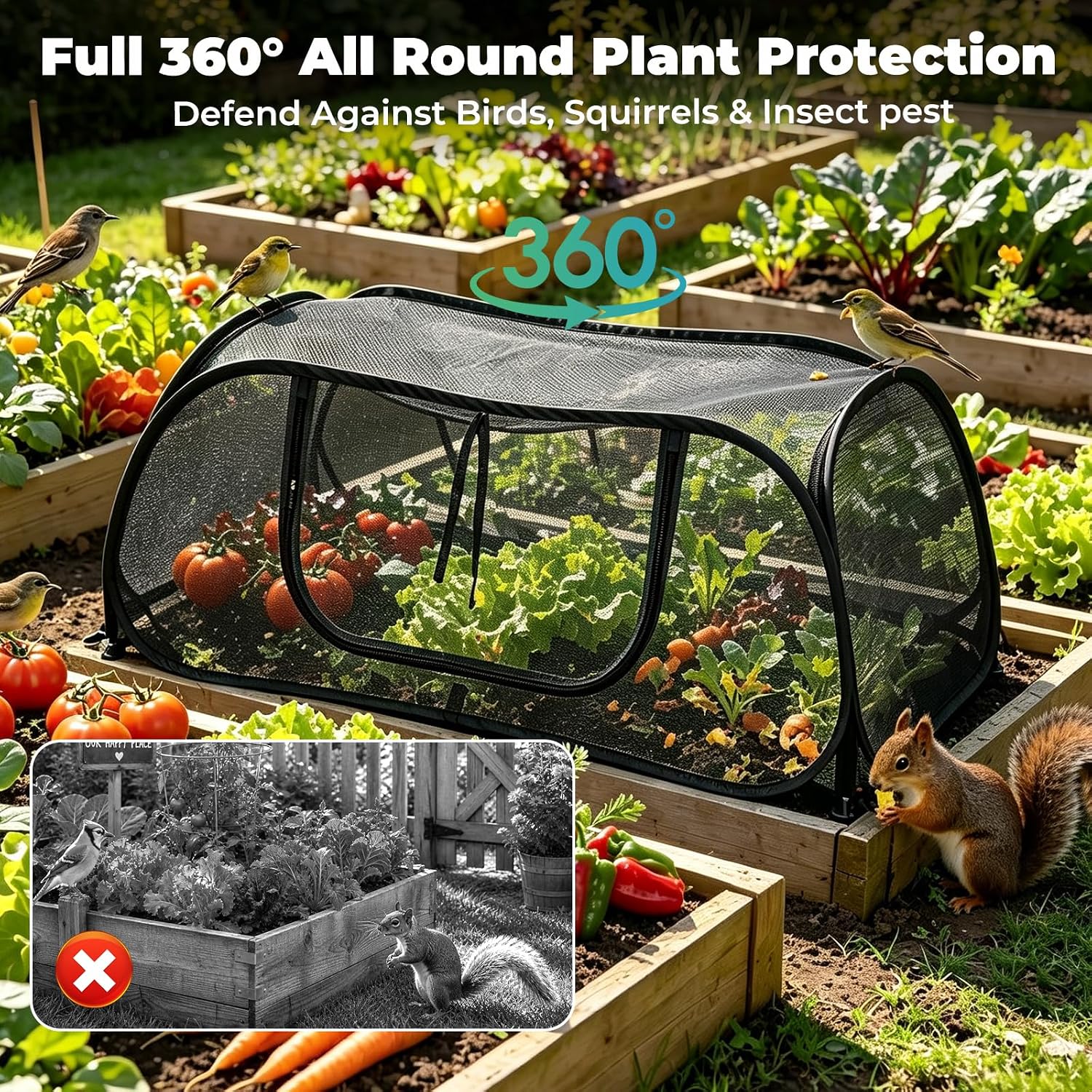 QwayHome 2Pack Garden Covers for Raised Beds, Pop Up Mesh Plant Protect Covers, Black 45% Sunblock Plant Shade Tent