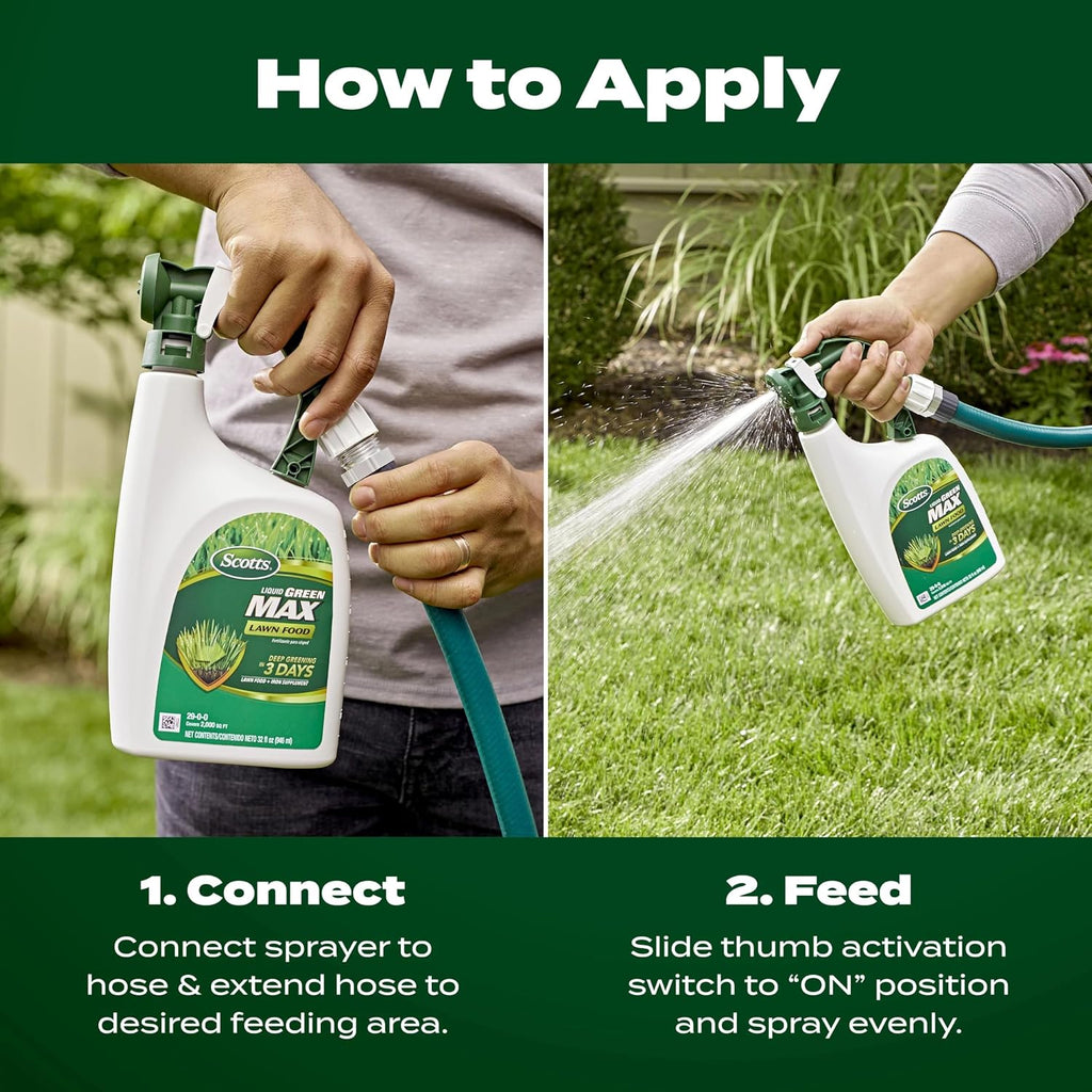 Scotts Liquid Green Max Lawn Food, 32 oz. | 2-in-1 Fertilizer and Iron Supplement, Use on Any Grass Type