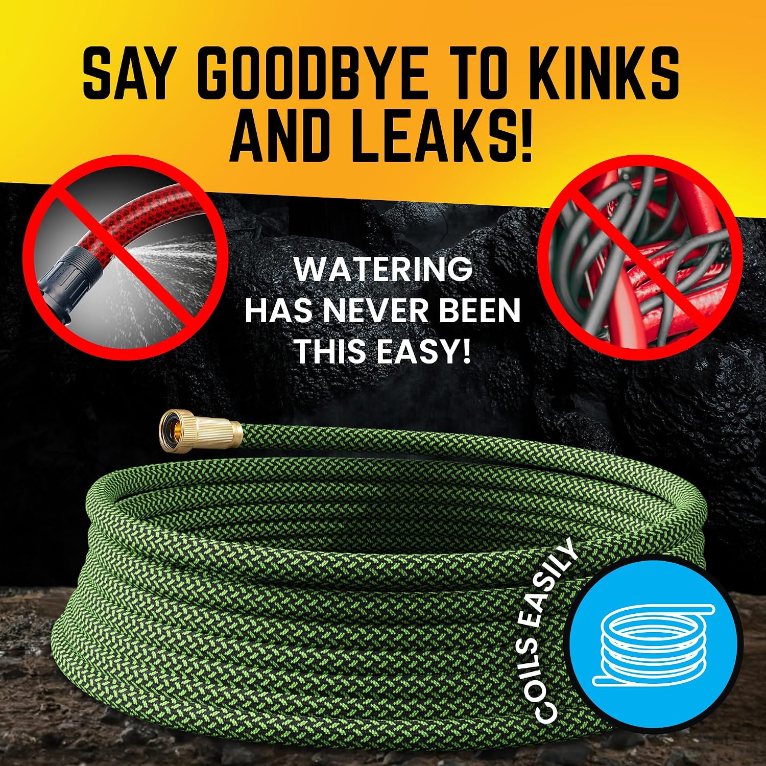 Garden Hose, NON-EXPANDABLE 100ft Premium Quality Stainless Steel Metal Water Hose with Durable Fabric Skin, Hose For