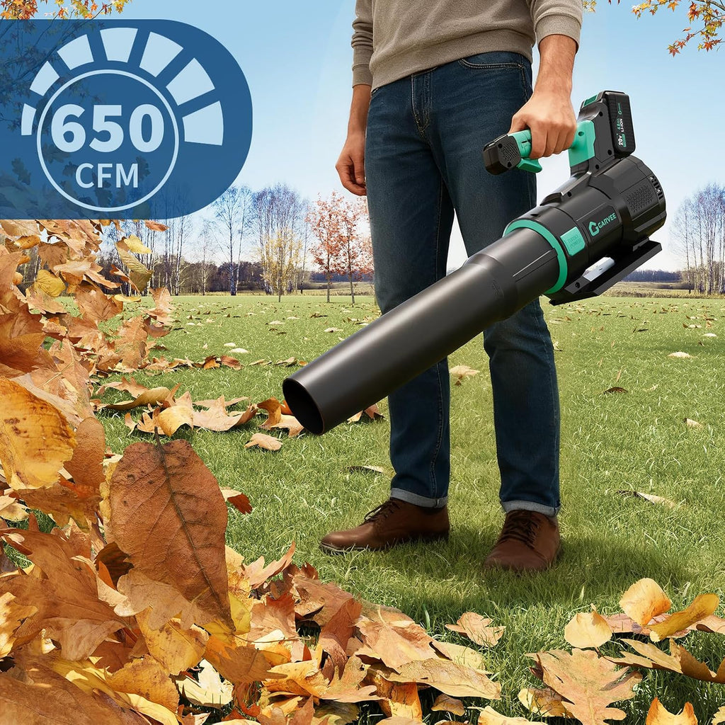 Garvee Brushless Leaf Blower Cordless- 20V Electric Leaf Blower & 2 Speed * 4.0Ah Battery Powered, 1*Charger Leaf