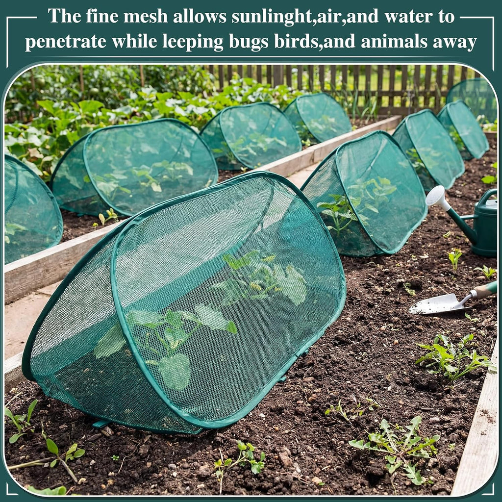 4 Sets 39" x 15" x 15" Pop up Garden Mesh Plant Cover Garden Rows Plants Cover with 24 Pcs Ground Nails Foldable