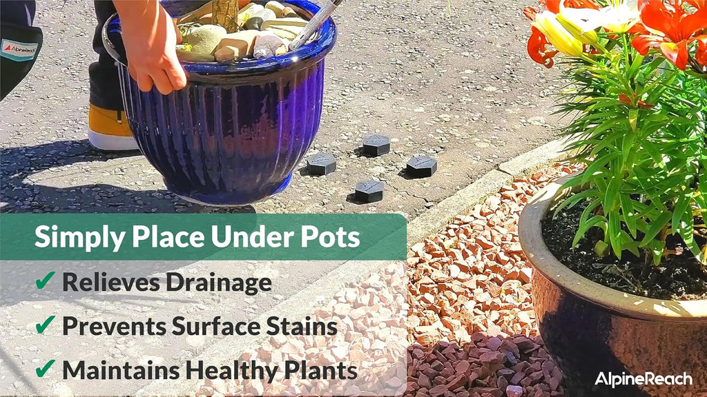 AlpineReach Extra Heavy Duty Pot Feet Risers 20 Pack Hexagons & Adhesive Pads - Protect Healthy Plants - Strong