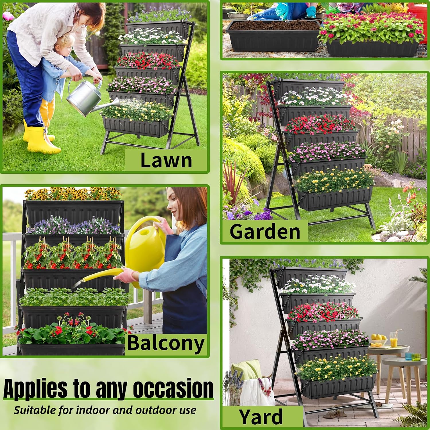 Homdox 3.74FT Vertical Garden Bed, 5 Tiers Vertical Raised Garden Planter, 23 * 26 * 45Inch Outdoor Garden Raised Bed