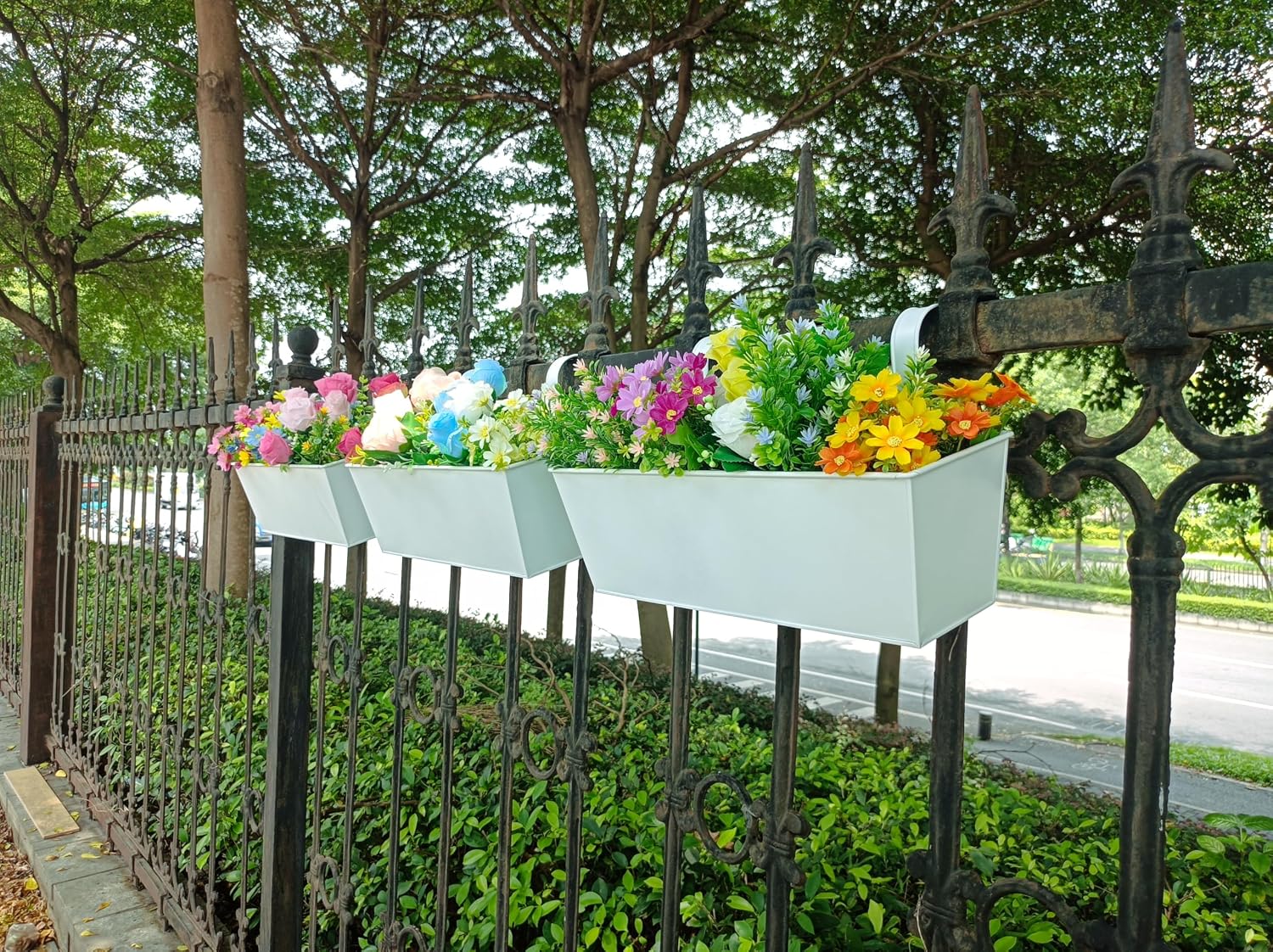3 Pcs Large Hanging Flower Pots for Railing Or Fence 16 Inch Railing Planter Box for Any Balcony, Porch or Deck