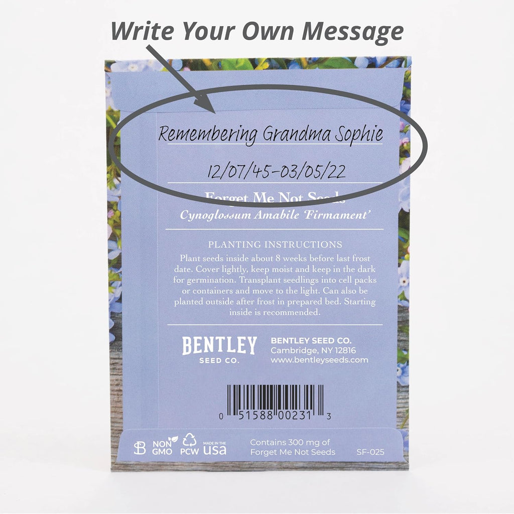 Seeds of Remembrance | Pre Filled Non-GMO, Non-Coated Forget Me Not Seeds Packets | Perfect Memorial Service Giveaways