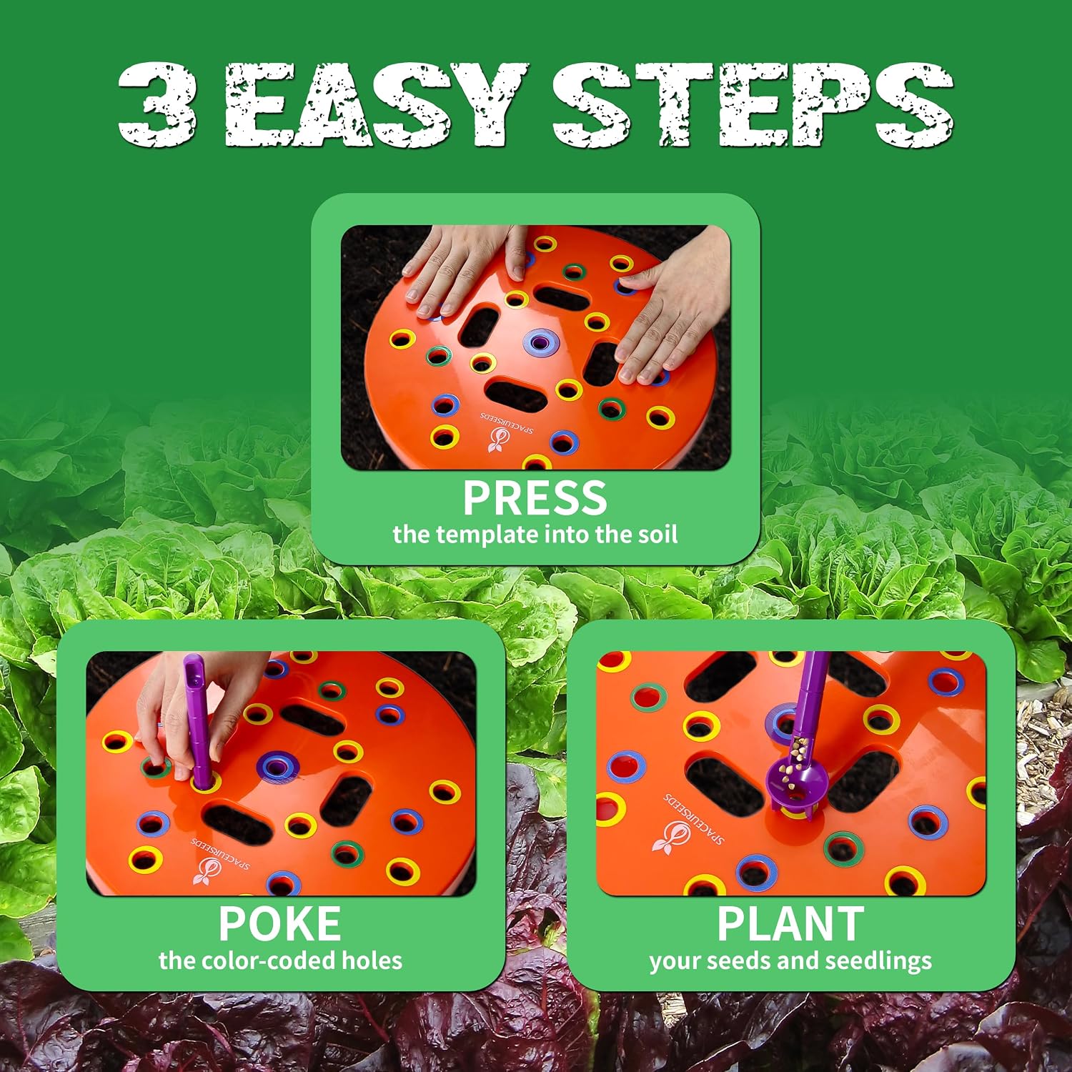 Round Seed Planting & Spacing Template for Grow Bags & Container Gardening | Color-Coded Layout | Spoon Included