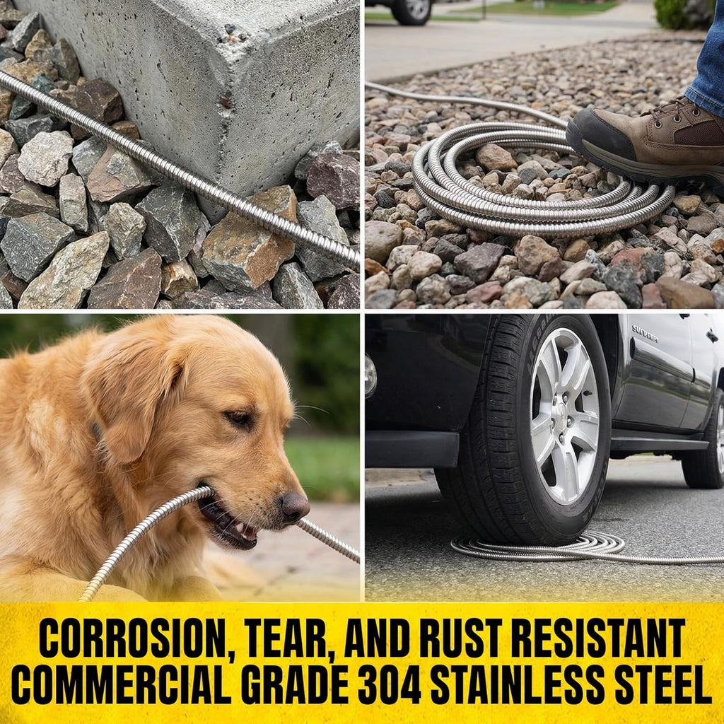 BIONIC STEEL 50 Ft Metal Garden Hose with Sprayer Nozzle | Non Kinking Design, Stainless Steel Heavy Duty Water Hose