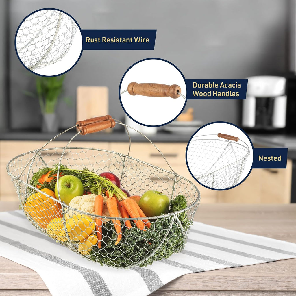 Garden Harvest Basket 2-Pack - Large and Small Gathering Hod for Veggies, Picnic or Farmhouse Decor - Rust-Resistant