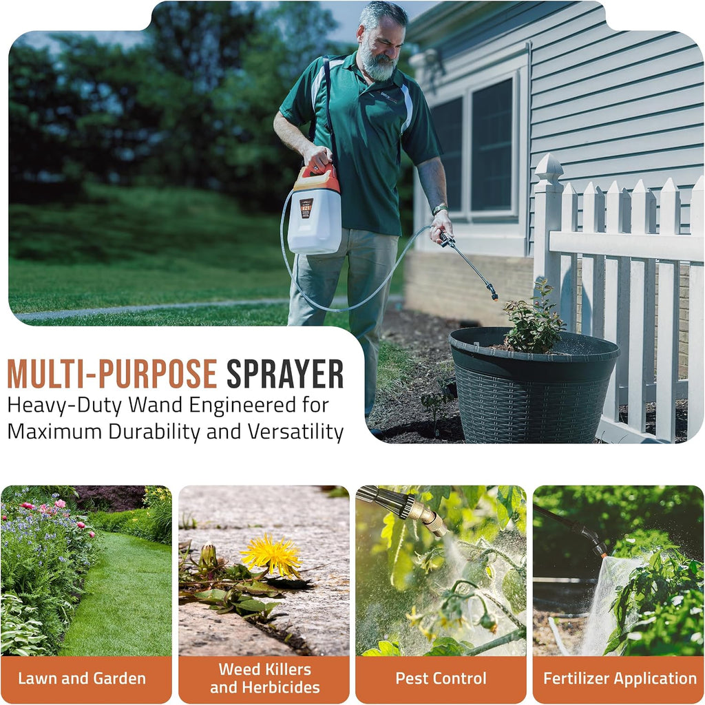PetraTools EZ1 Battery Powered Sprayer - 3 Hr Runtime & 3 Nozzles, 1 Gallon | Sprays 20+ Gallons Per Charge - Lawn &