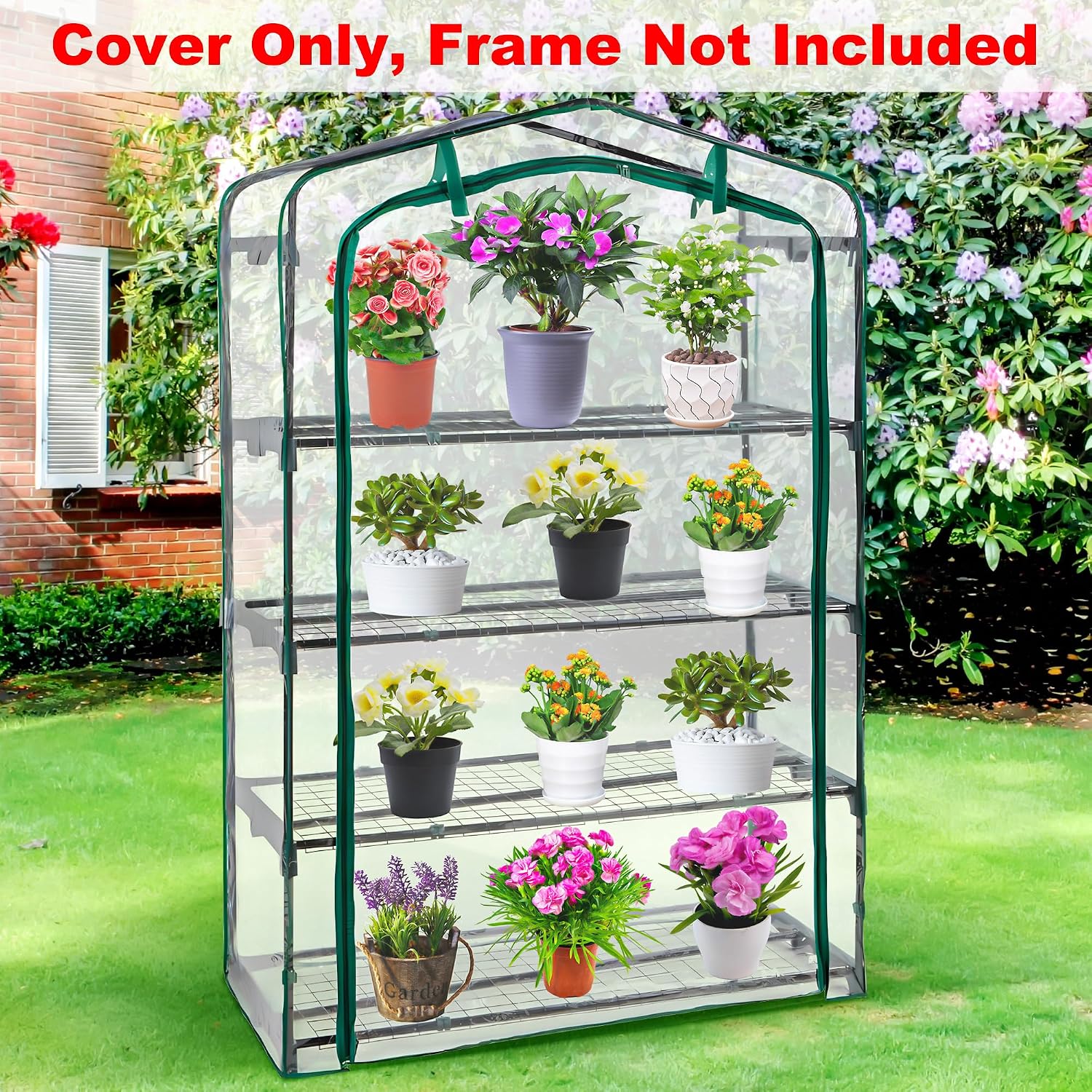 DECOHS Extra Wide 4 Tier Greenhouse Replacement Cover- 63 x 40 x 19 Inch Clear PVC Plant Gardening Greenhouse Cover