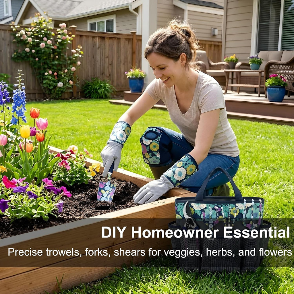 8-Piece Floral Garden Tool Set with Knee Pads & Gloves | Ideal Gift for Mom, Grandma, Spring Planting, Weeding, Pruning