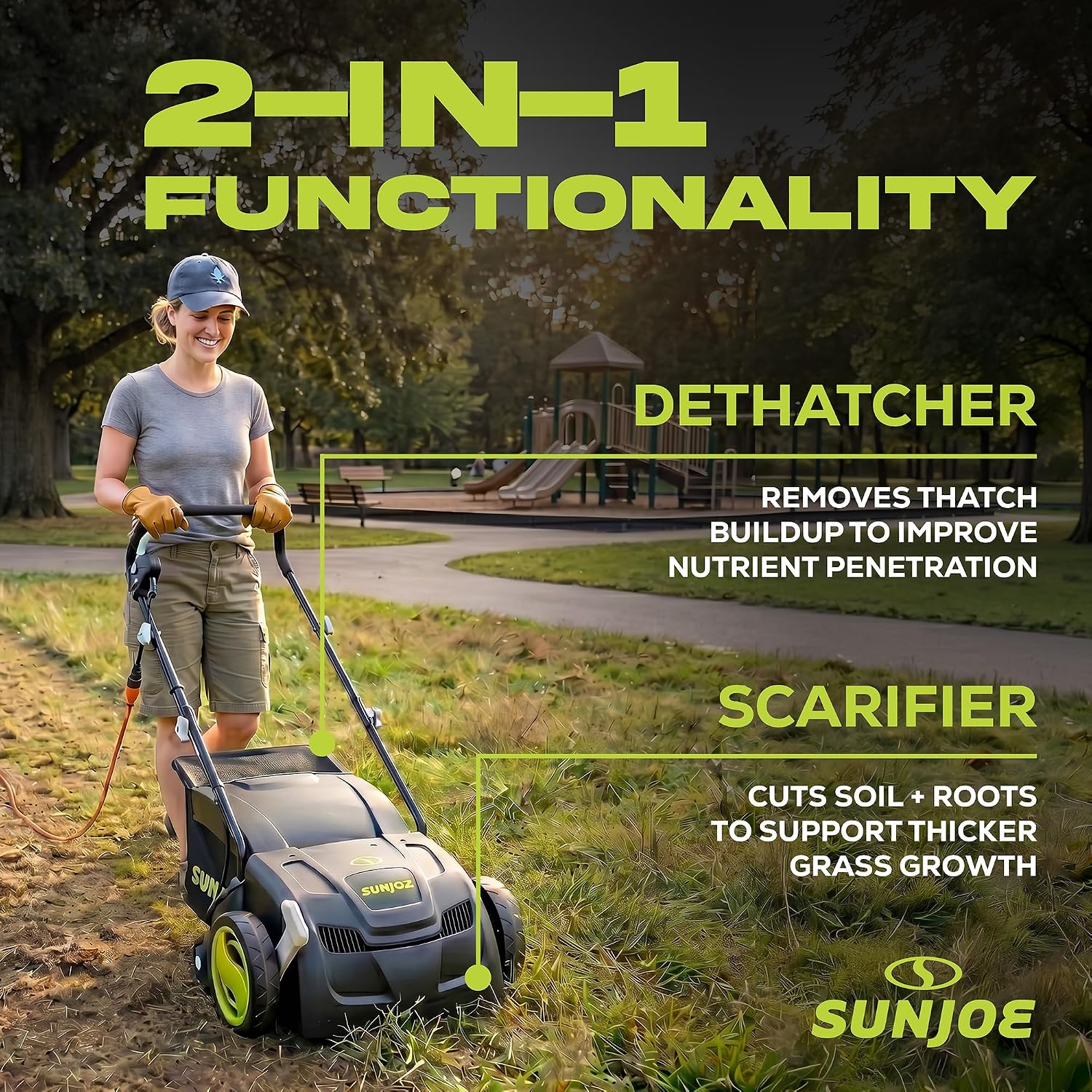 Sun Joe Electric Dethatcher & Scarifier, Corded, with 8-Gal Bag, 12.6-Inch Cutting Width, 12-Amp Motor - Heavy-Duty