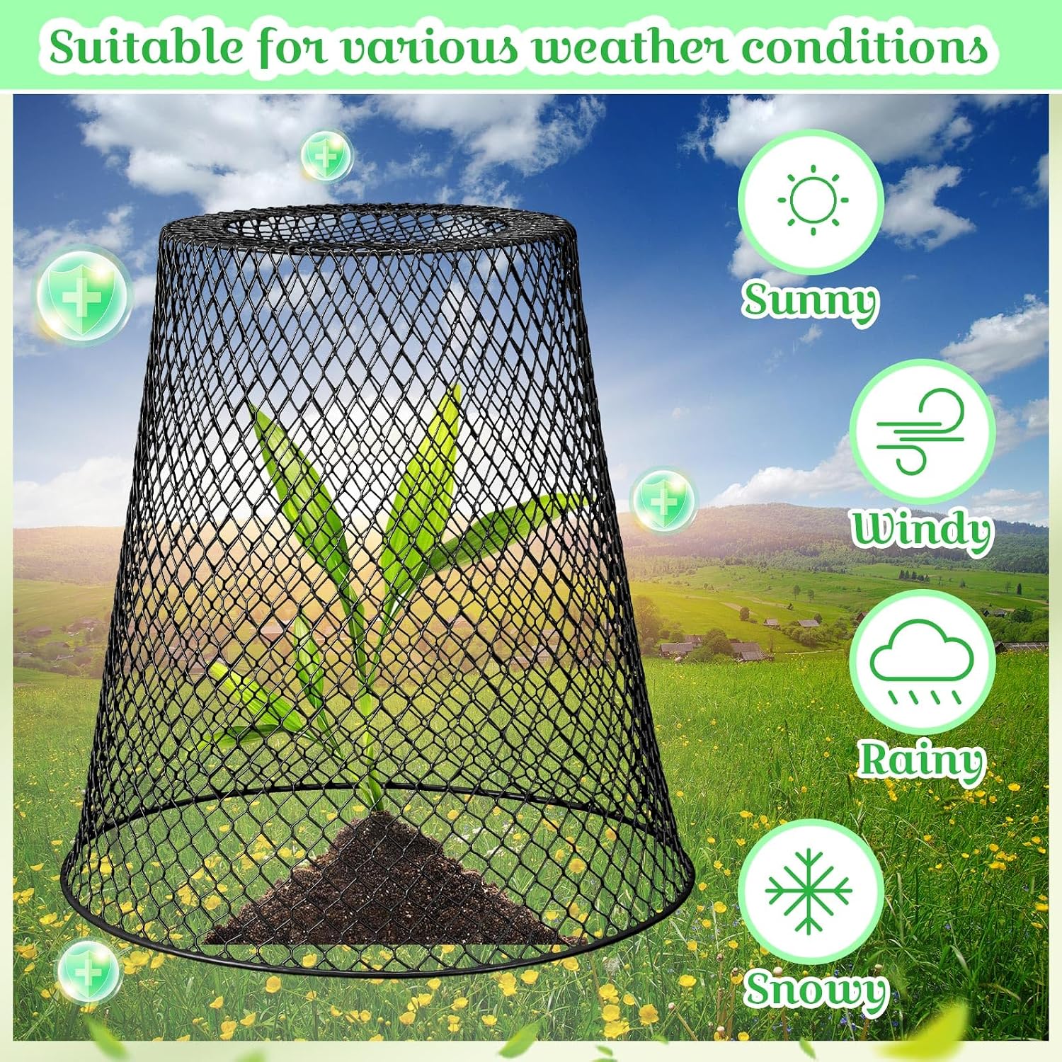 Therwen 15 Pcs Large Plant Wire Cloche 11 x 12 Inch Metal Garden Cloche with Garden Stakes Plant Protector from Animals