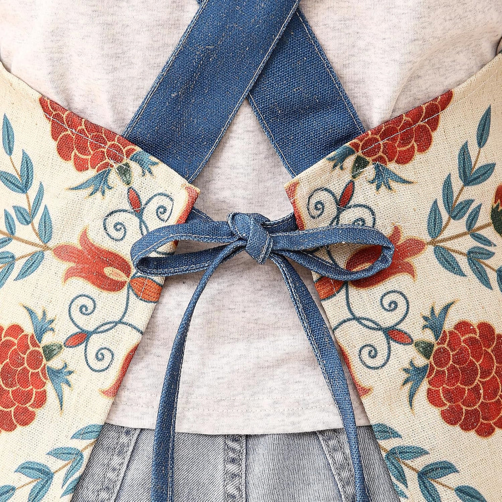 patdrea Blue Floral Linen Apron with Pocket,French Kitchen Garden Chef BBQ Aprons for Women and Men,Crisscross Back
