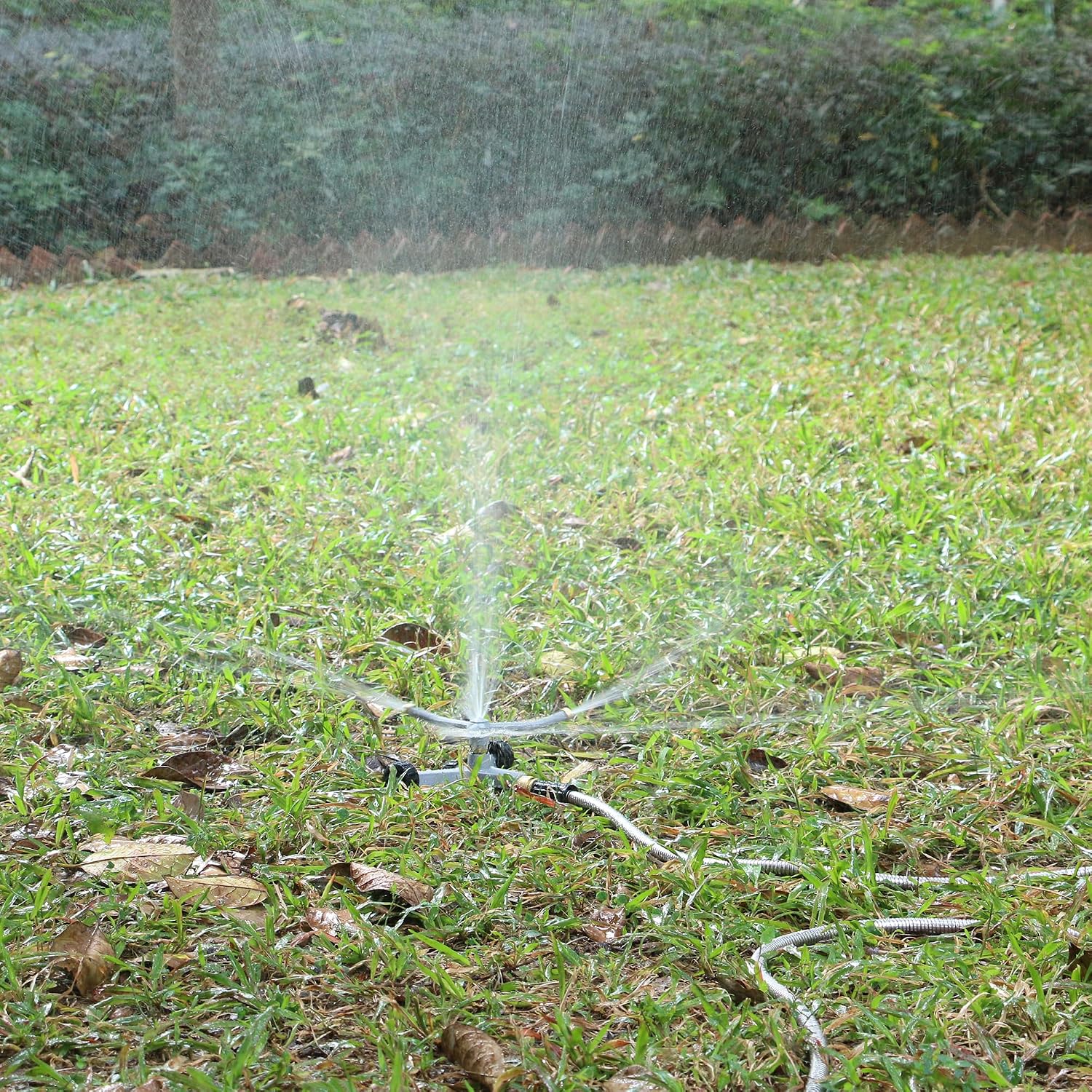 STYDDI Metal Rotating Water Sprinkler for Lawn, Heavy Duty Metal 3-Arms Whirling 360 Degree Automatic Rotary Sprinkler