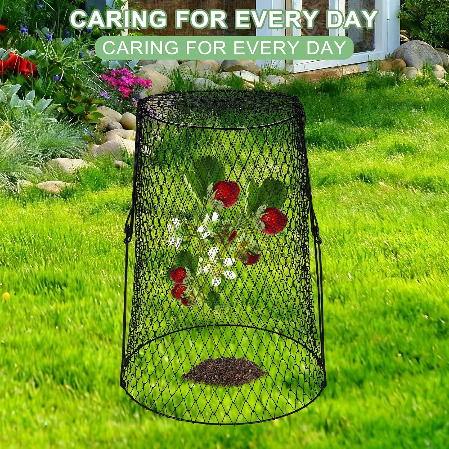 5 Pcs 17.7" Tall Garden Cloches for Plants, 5.9" Long Legs Ground Stakes Plant Cages Stackable Storage, Rustproof