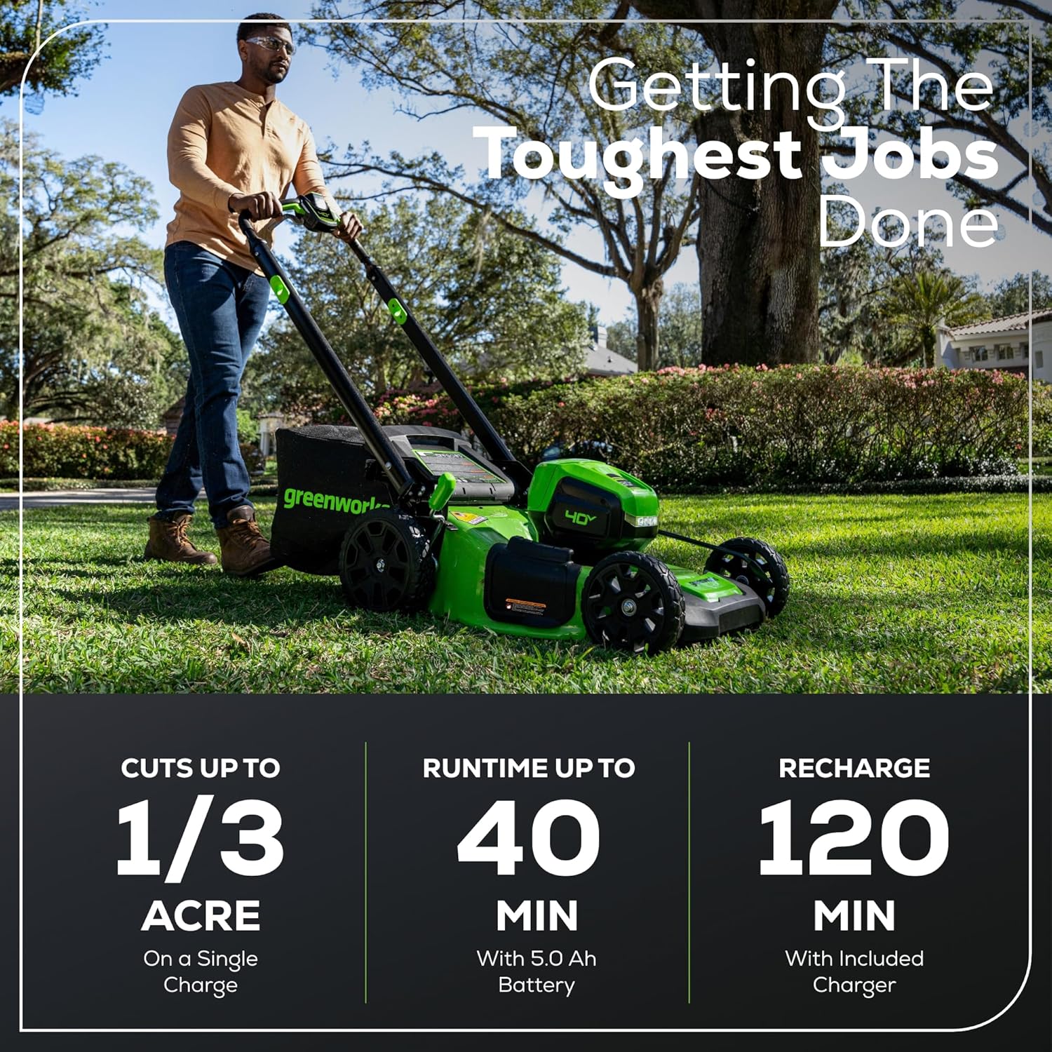 Greenworks 40V 21 in Self-Propelled Lawn Mower, 5.0 Ah Battery and Charger