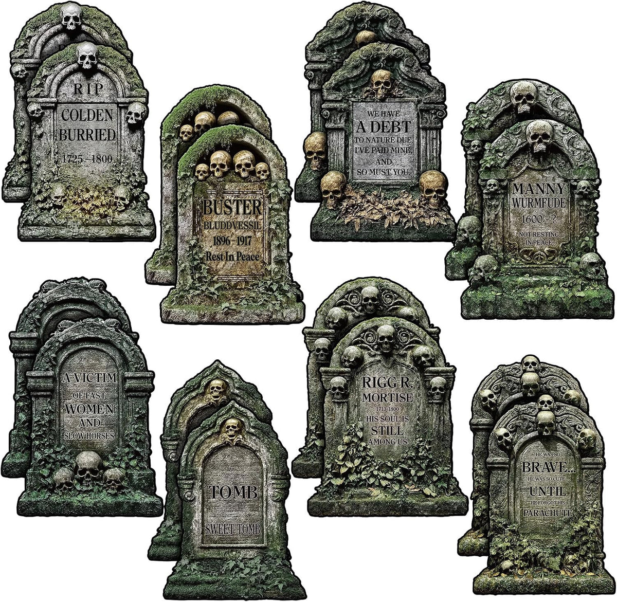 Eaasty 16 Pcs Halloween Tombstone Cutouts Double-Sided Paper Decorations