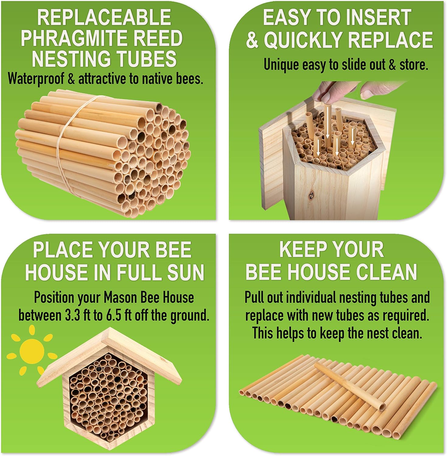 Rivajam 125 Phragmite Reed Mason Bee Tubes | Refill for Bee House, Hotel Nest Box, Solitary Hive & Pollinator Box